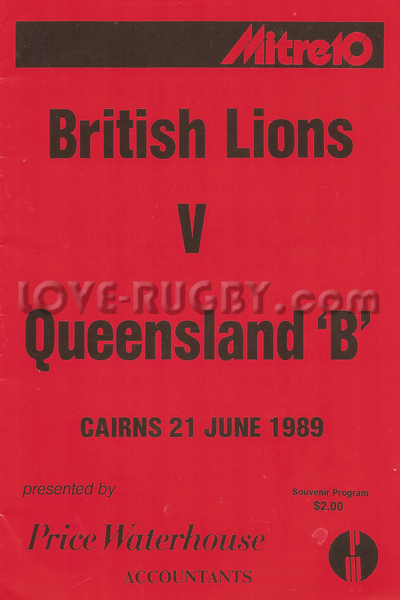1989 Queensland B v British Lions  Rugby Programme